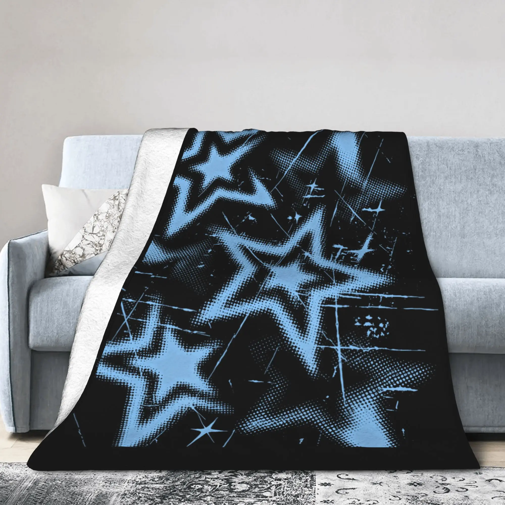 Y2k Grunge Stars 2000s Cyber Flannel Throw Blankets Vintage for Couch Knitted Blanket Office Lightweight Multi-function Throws