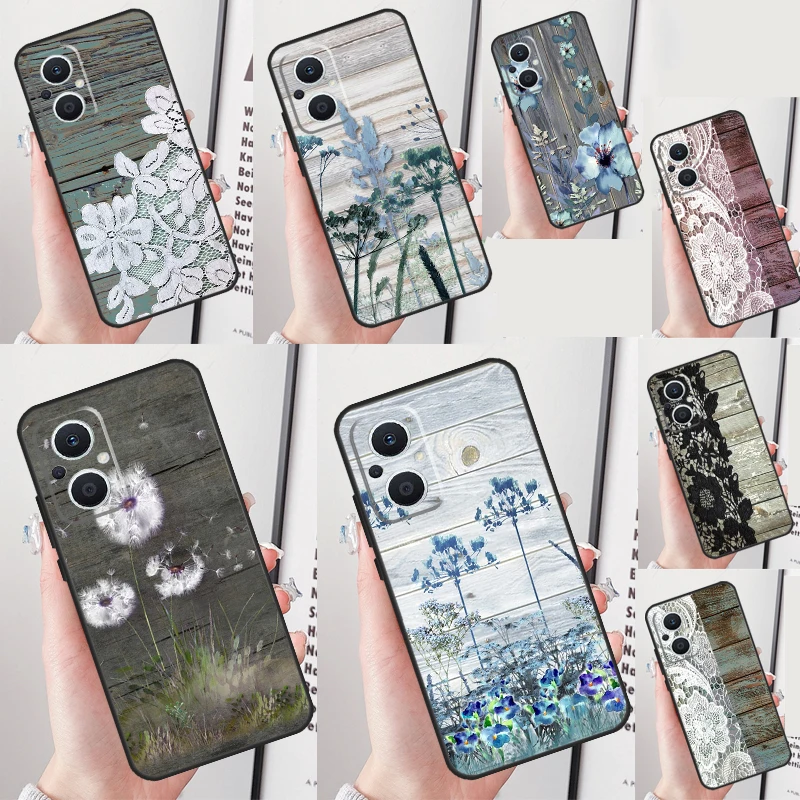 Western Rustic Barn Wood Lace Case For OPPO Reno 10 Pro 7 6 5 8 Lite 8T 5Z 4Z 2Z OPPO Find X6 Pro X2 X3 Neo X5 Lite Cover