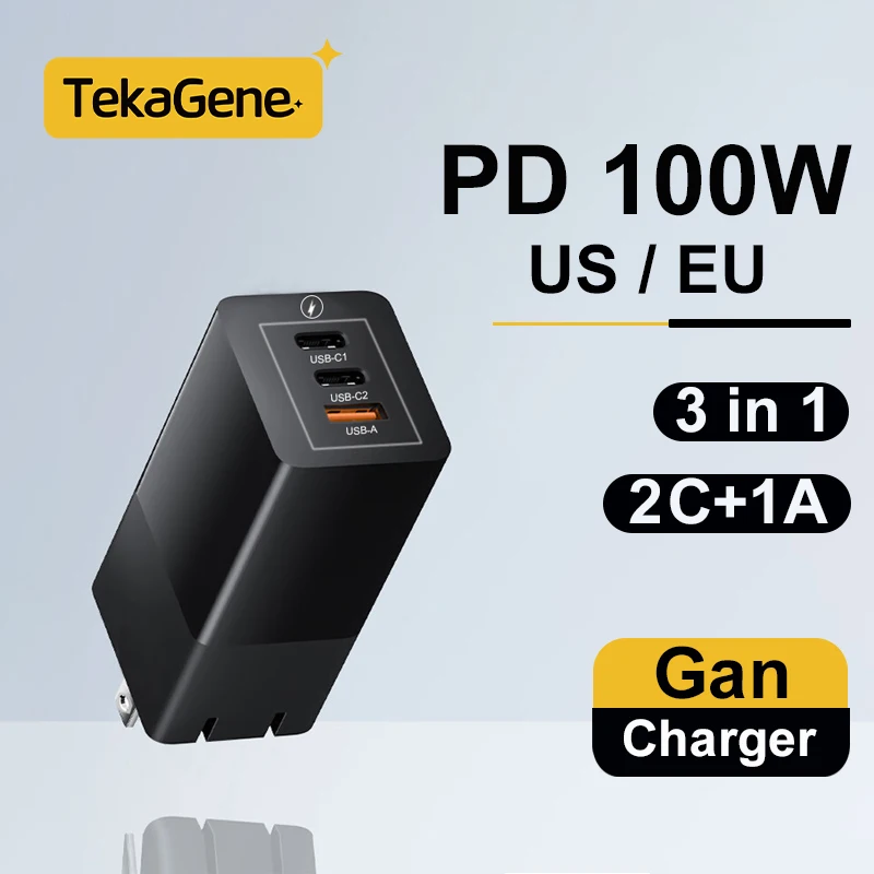 PD 100W 3 in 1 Gan Charger Adapter USB A And Type C Super Fast Charger  For Apple iPhone 16 15 Pro Max Samsung Galaxy S24 S23