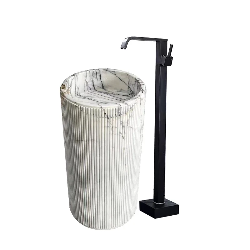 

Column basin, marble grooved column wash basin integrated, bathroom column basin
