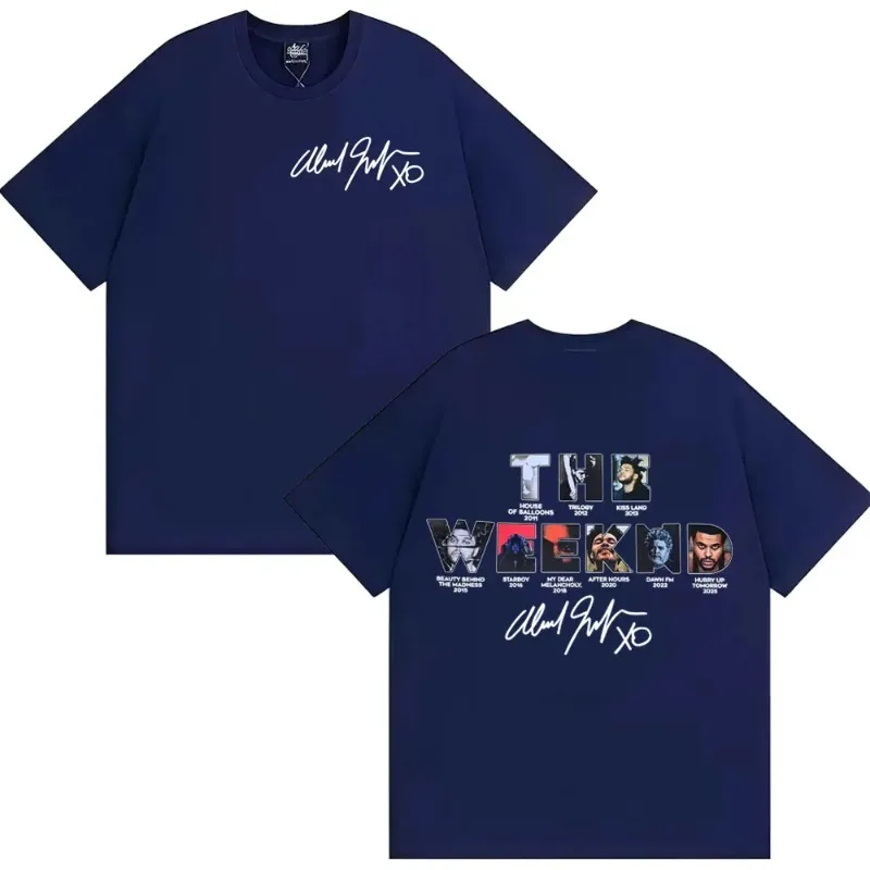 The Weeknd تي شيرت الرجال الملابس شارع العليا أزياء قصيرة الأكمام تي شيرت للجنسين المتضخم تنفس جولة الرقبة النسيج بسيط