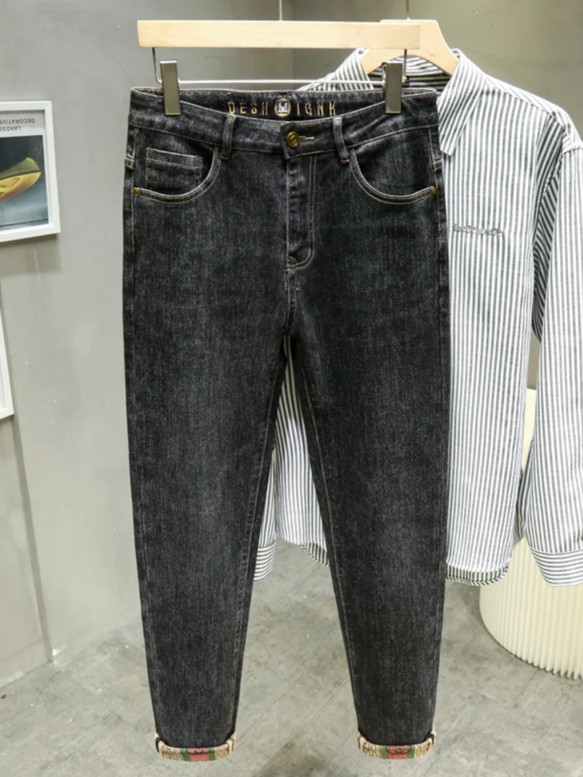 

Men's Casual Printed Jeans Cotton Stretch Straight Leg Autumn Winter Versatile Comfortable Fit Jeans Trendy Brand