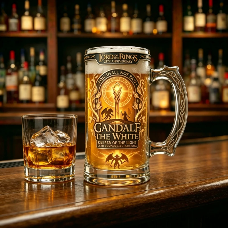 Taza de Cerveza de Vidrio de la Colección Conmemorativa del Mago Gandalf con Túnica Blanca de El Señor de los Anillos, Adorno Periférico de Colección