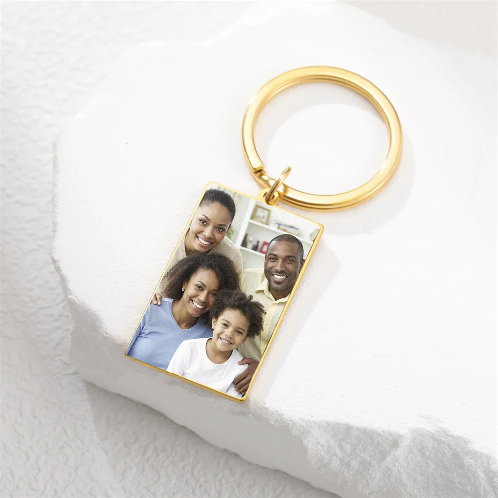 Benutzerdefinierter Foto-Schlüsselanhänger aus Edelstahl, rechteckig, Herzform, personalisiertes Bild, Schlüsselanhänger, Schmuck, Valentinstagsgeschenk – Detail 10