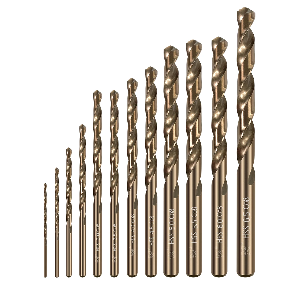 

HUAZHIHCUN 12PCS Size 1.0/1.5/2.0/2.5/3.0/3.5/4.0/4.5/5.0/5.5/6.0/6.5mm,M42 8% Cobalt Titanium Drill Bit Set,Premium HSS Drill