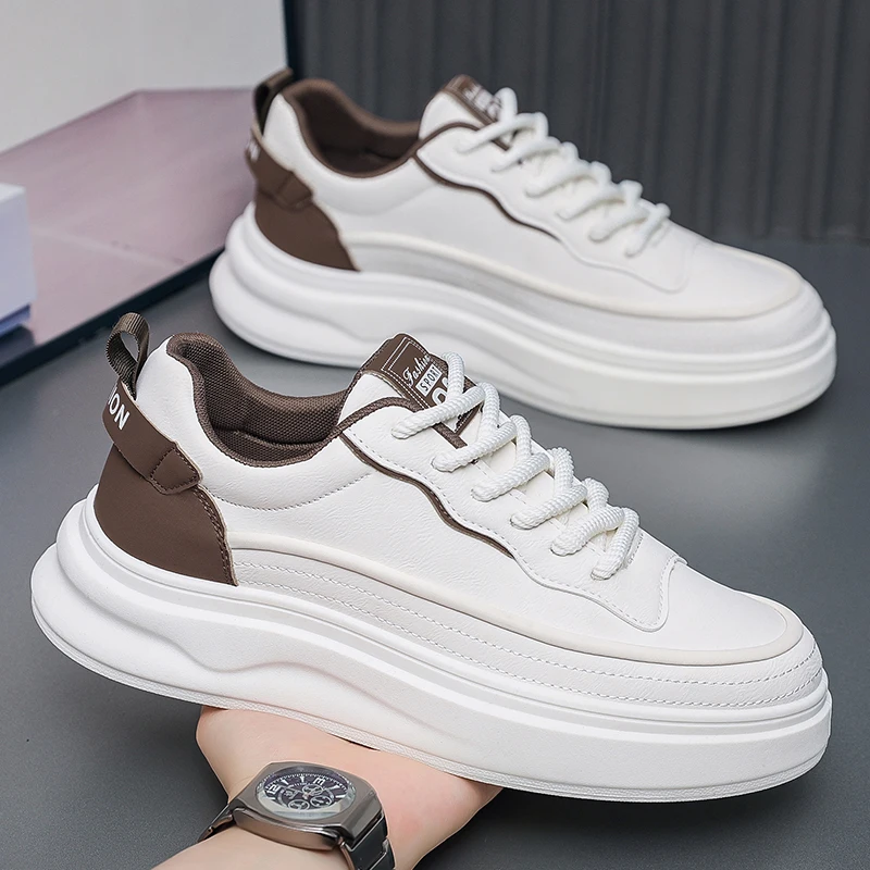 

Белые легкие кроссовки из искусственной кожи, новинка весны 2024, мужская повседневная обувь, дышащая обувь для скейтборда, мужская разноцветная нескользящая обувь