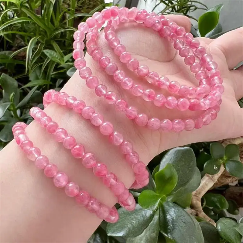 

5MM Natural Clear Rhodonite Triple Circle Bracelet Healing Fashion Reiki Crystal Man Woman Fengshui Jewelry Birthday Gift 1pcs
