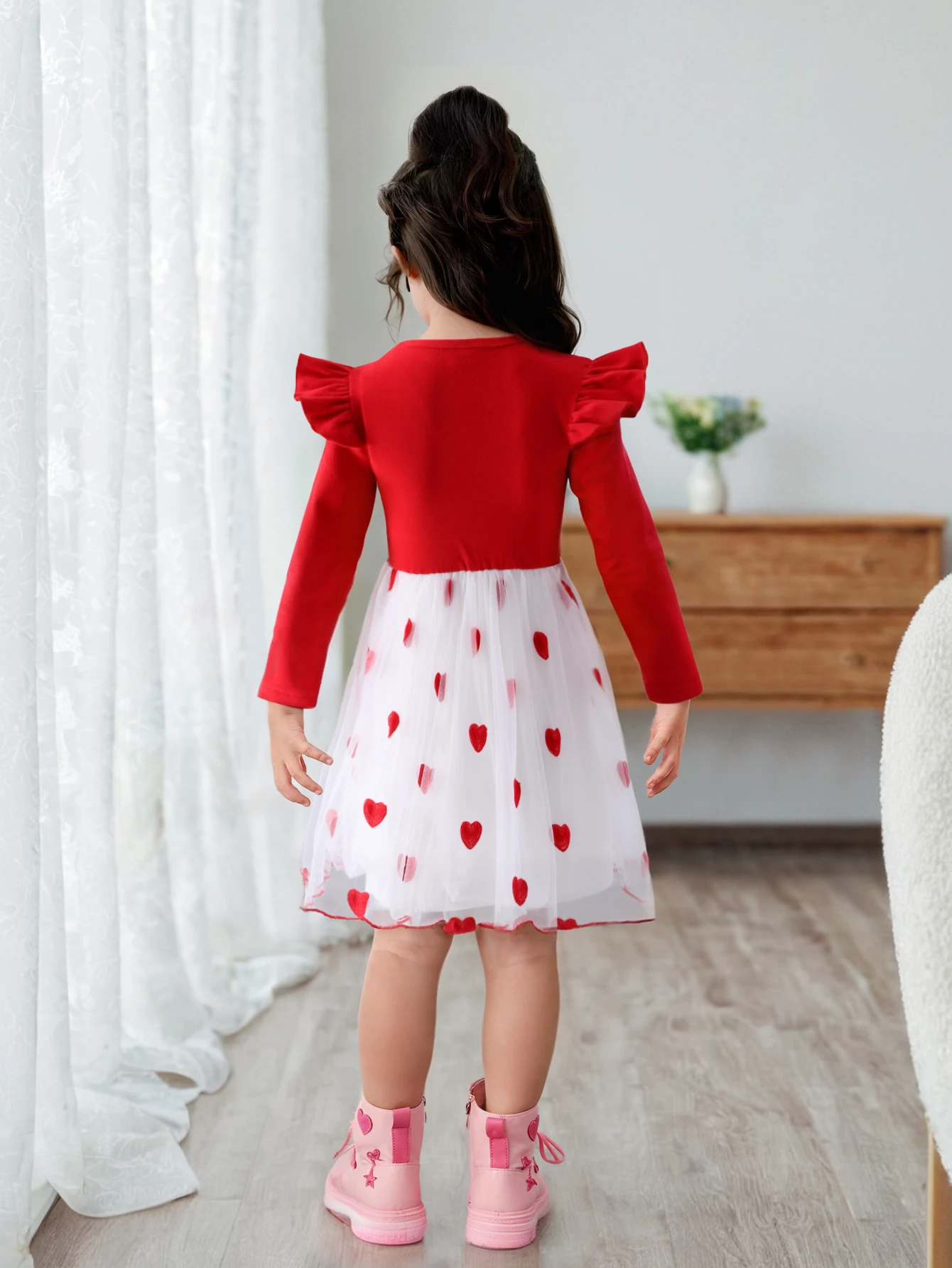 Autumn new girls' love princess bow long sleeved dress