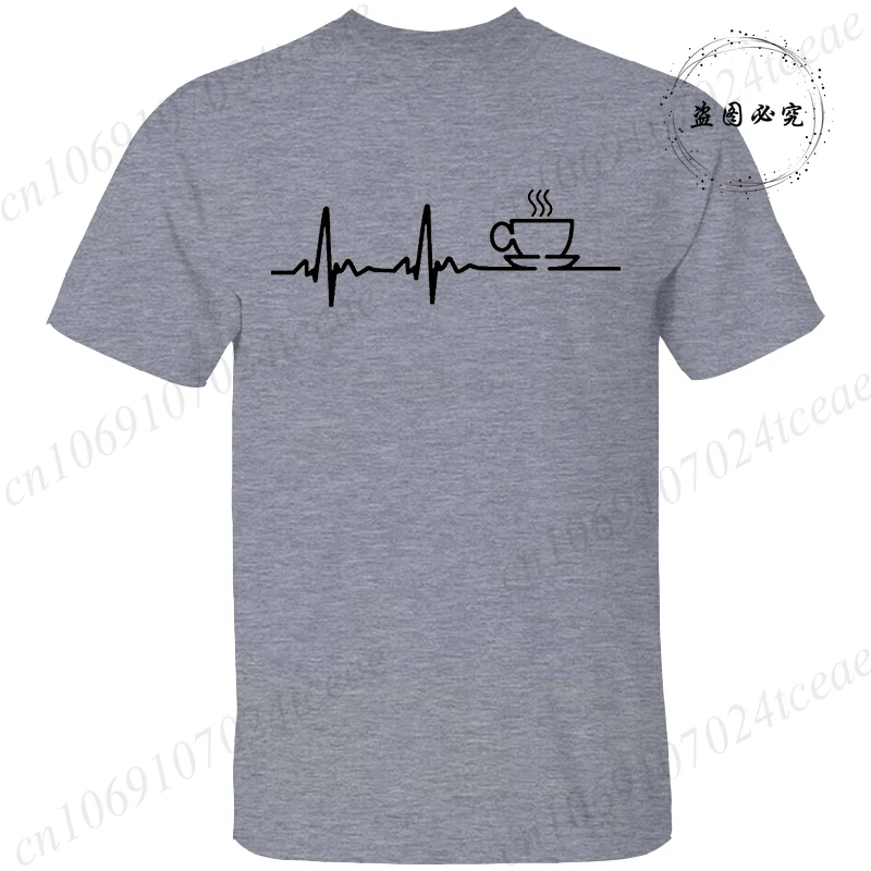 جديد تي شيرت رجالي كلاسيكي بأكمام قصيرة قميص القهوة ECG EKG الصيف تي شيرت غير رسمي مقهى ميمي عادية المرأة تي شيرت بلايز