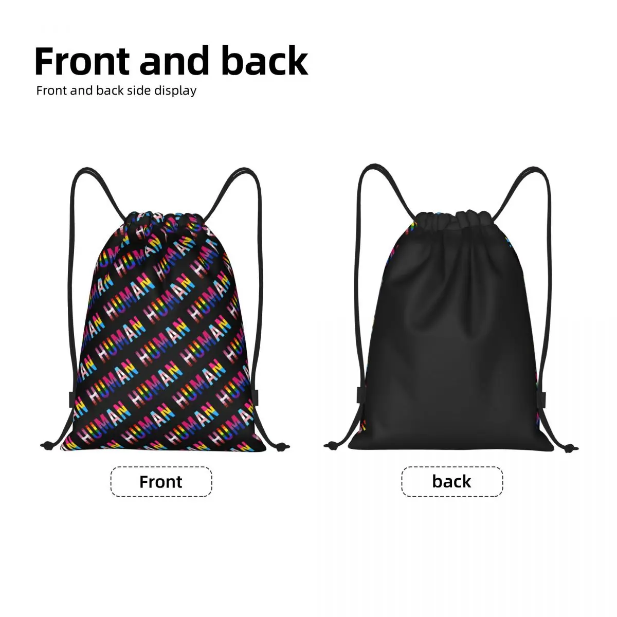 Custom Rainbow Human Lgbt Drawstring Bags Women Men Lightweight Lesbian Gay Pride Sports Gym Storage Backpack