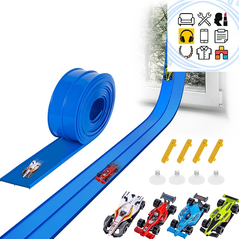 

13 Ft And 16 Ft Flexible Race Track For Kids, Race Car Ramp Track With Suction Cups And 4 Small Racecars