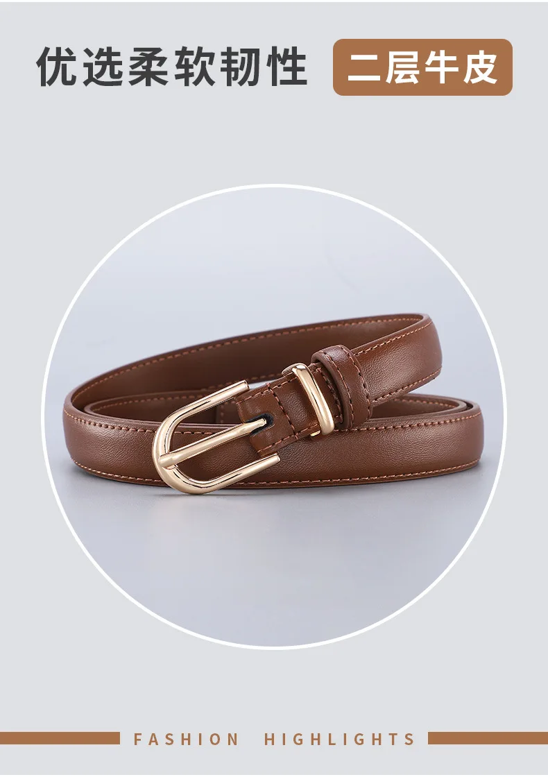 Damen-Gürtel aus zweilagigem Rindsleder mit Legierungsdornschließe, vielseitiger, luxuriöser und minimalistischer Gürtel für Anzüge und Jeans – Detail 6