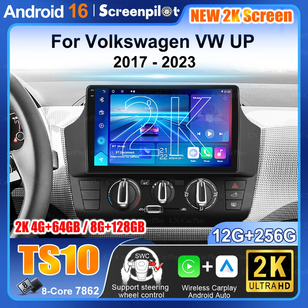 10'' For Volkswagen VW UP 2017 2018 2019 2020 2021 2022 2023 Android16 Multimedia Radio Android Auto CarPlay GPS Navigation 5G