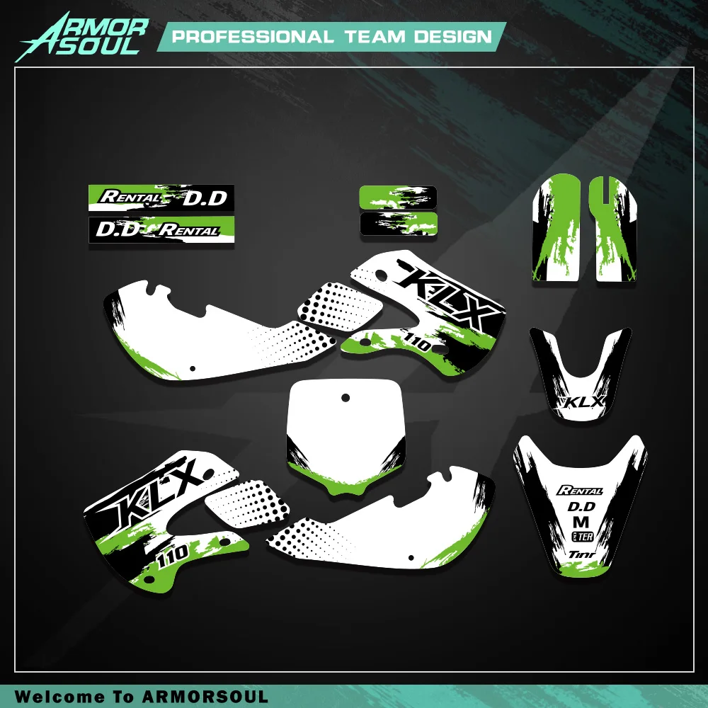 

Armorsoul Motocross Team Graphics Background Sticker Decal Kits For KAWASAKI KX65 2000-2013 KLX110 2000-2009 KX 65 KLX 110