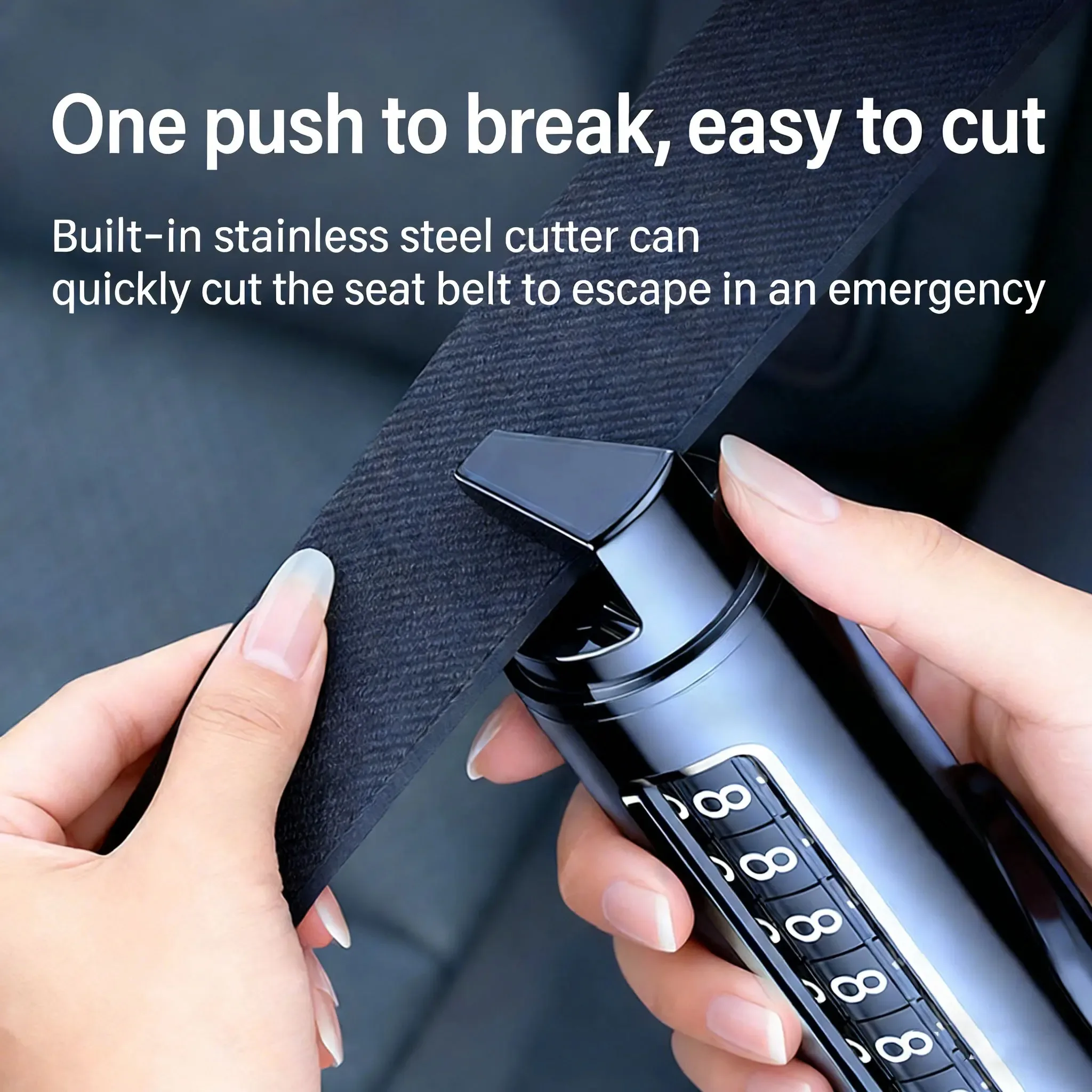 3 in 1 Alloy Car Temporary Parking Card Auto Safety Hammer with Seat Belt Cutter Card Rotate Phone Number Plate