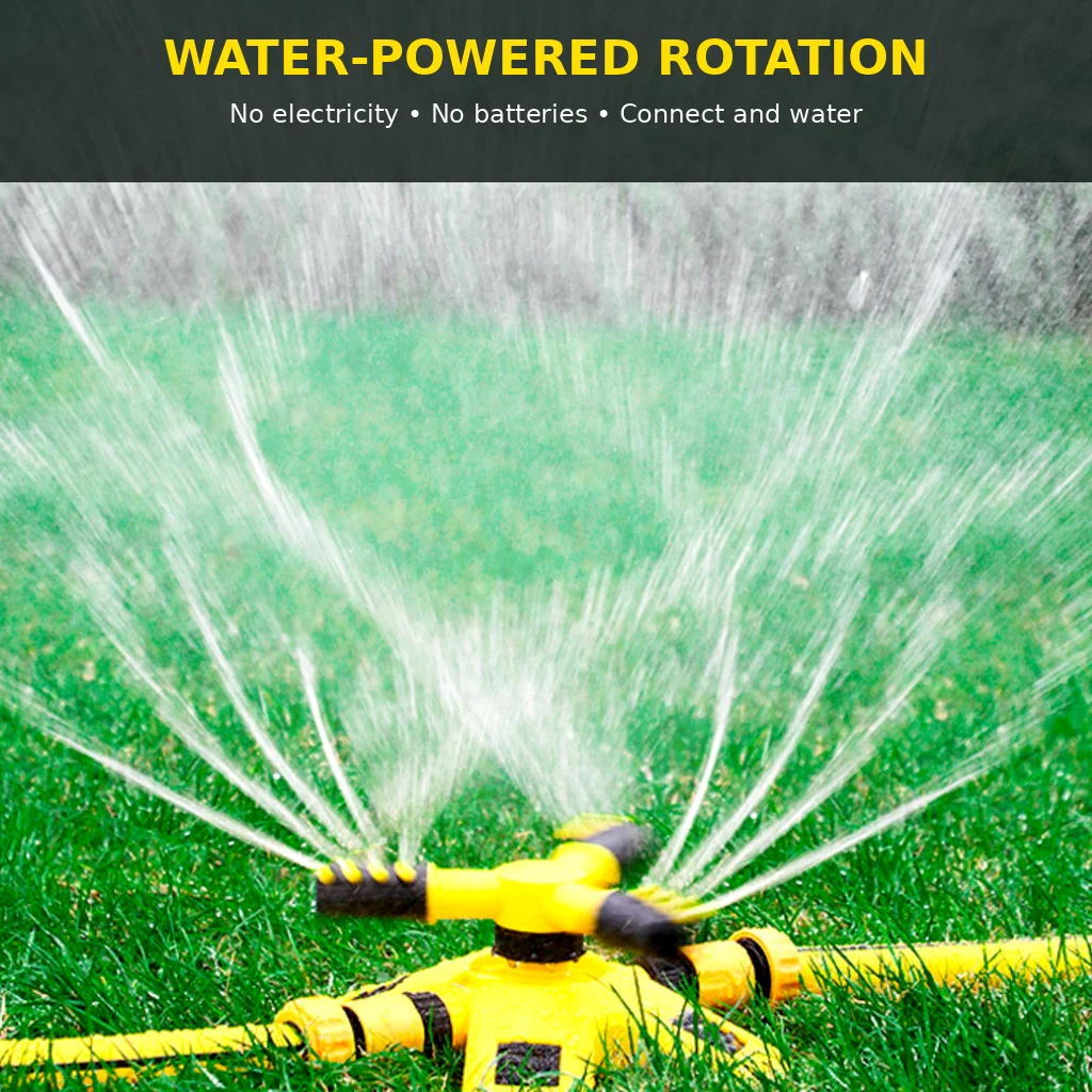 360 Degree Automatic Rotating Lawn Sprinkler 3 Arm Garden Watering Sprayer Large Area Irrigation for Yard Grass