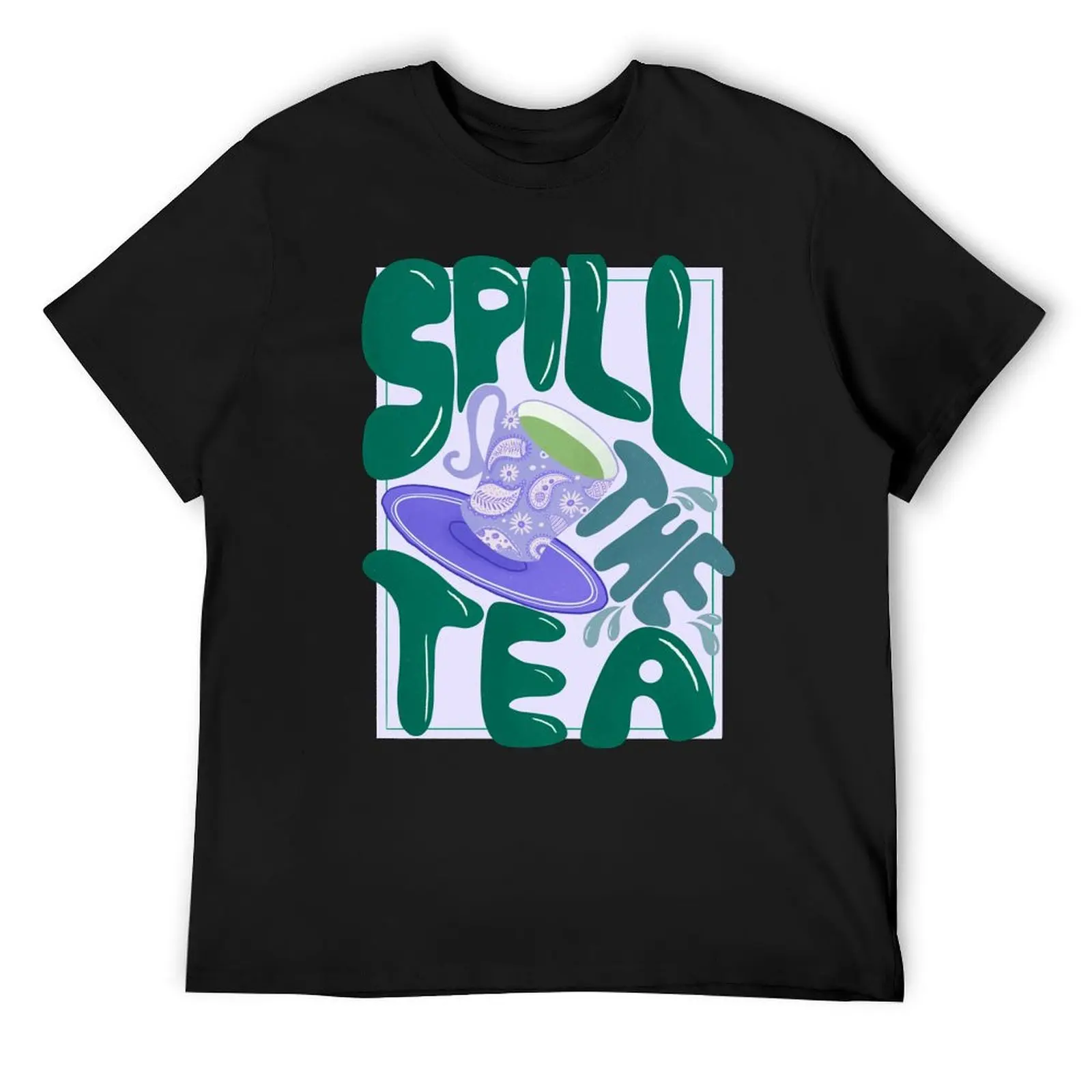 

Spill the tea - ретро ручная надпись - зеленая и фиолетовая футболка с аниме, кавайная одежда, мужские футболки с рисунком в стиле хип-хоп