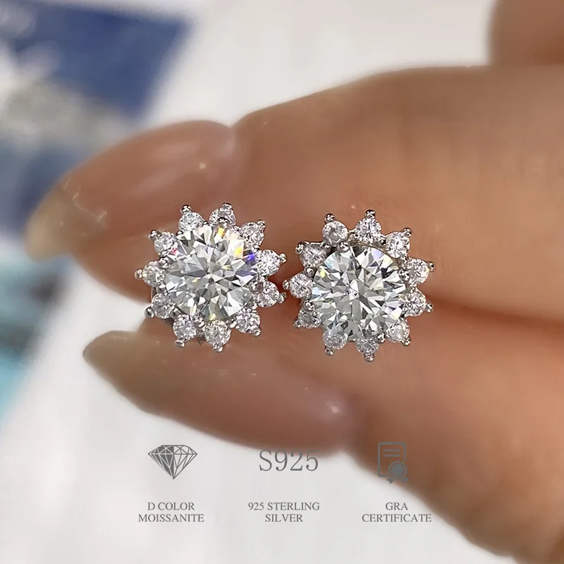 

TEN CARATS Moissanite Stud Earrings Luxury 925 Sterling Silver Brilliant Round Cut Sparkling Jewelry for Women Elegant Gift