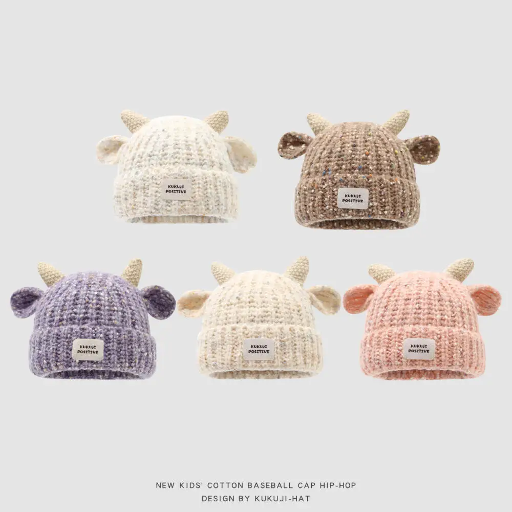 

Child Hat Autumn Winter New Woolen Hat Cute Boy Girl Kids Knitting Pullover Keep Warm Velvet Ear Protection Hat Kawaii