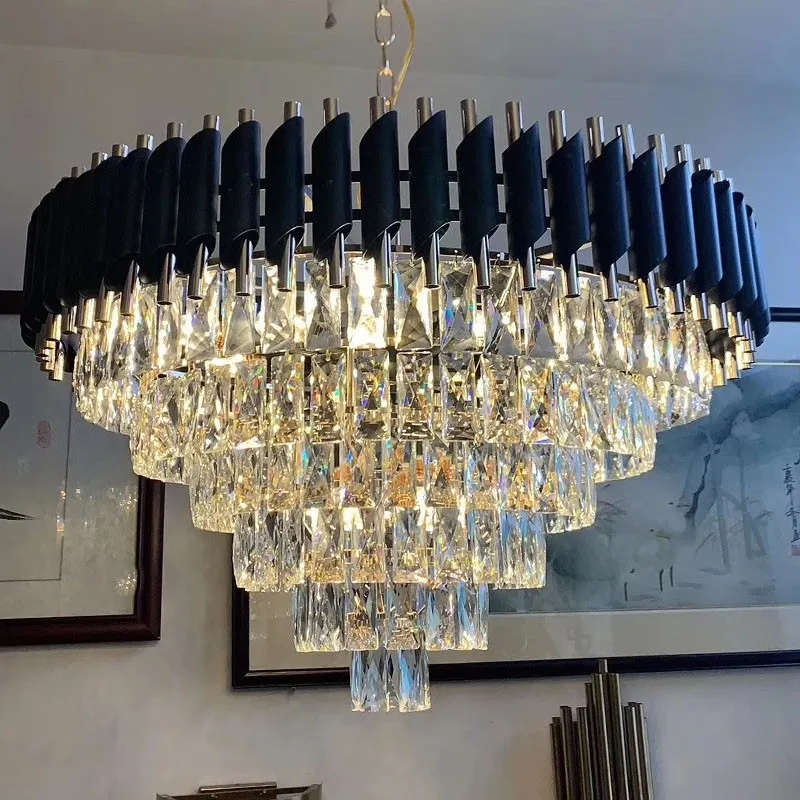 Modern Crystal Led Chandelier Living Room Round Bedroom Lustre Black Hanging Lamp Home Decor Gold Dining Kitchen Light Fixtures