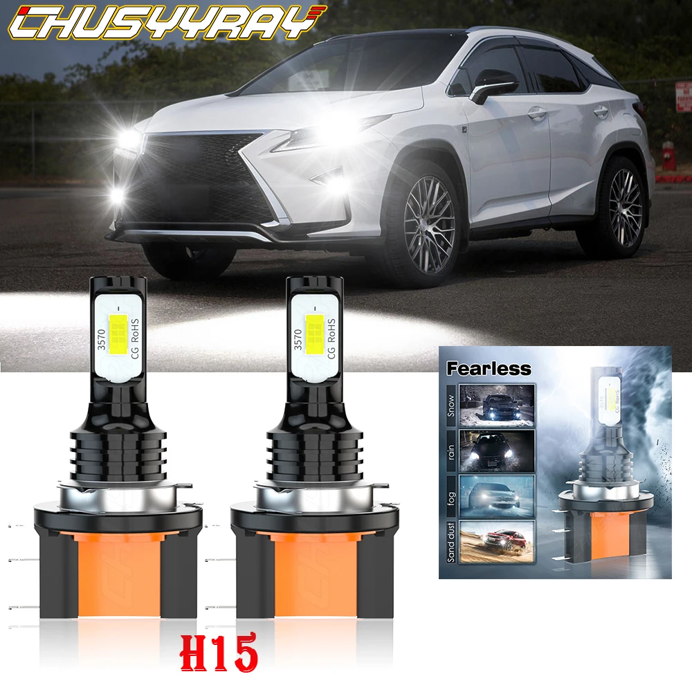 

CHUSYYRAY Car lights 2X H15 LED Bulbs High Beam DRL Headlights Conversion Kit 6000K Super Bright Car accsesories Led Headlight