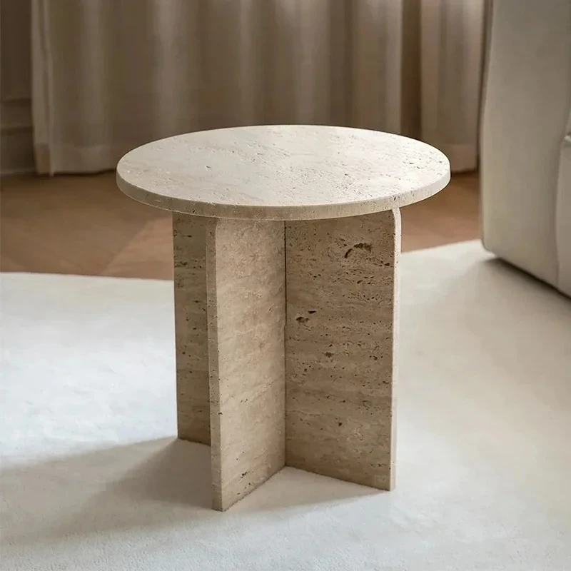

Nordic natural travertine small coffee table round, wabi-sabi wind living room sofa side table, small apartment coffee table2005