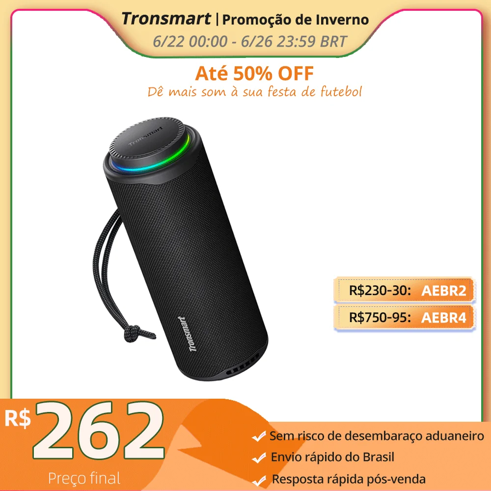 Tronsmart T8 caixa de som caixa som bluetooth portátil com 40 W potente, graves profundos, som de 360 graus, IPX7 à prova d'água, para camping
