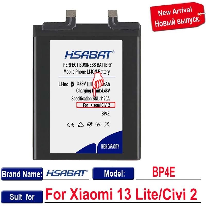 HSABAT 5200mAh~5600mAh BP4G BP4E Battery for Xiaomi 13 / 13 Lite for CIVI 2