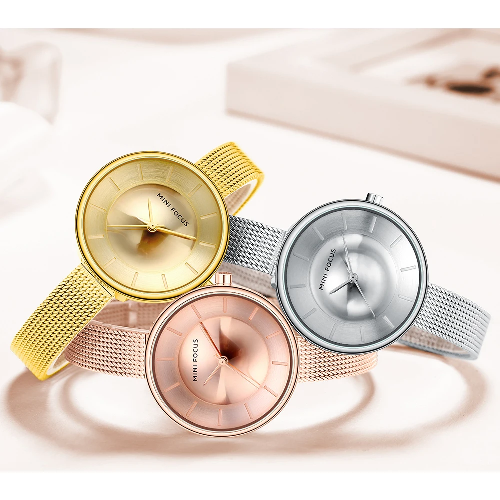 MINI FOCUS 0331 Jam Tangan Wanita Fashion Quartz Tahan Air Desain Minimalis Tali Baja Jam Tangan Elegan untuk Wanita relojes de mujer