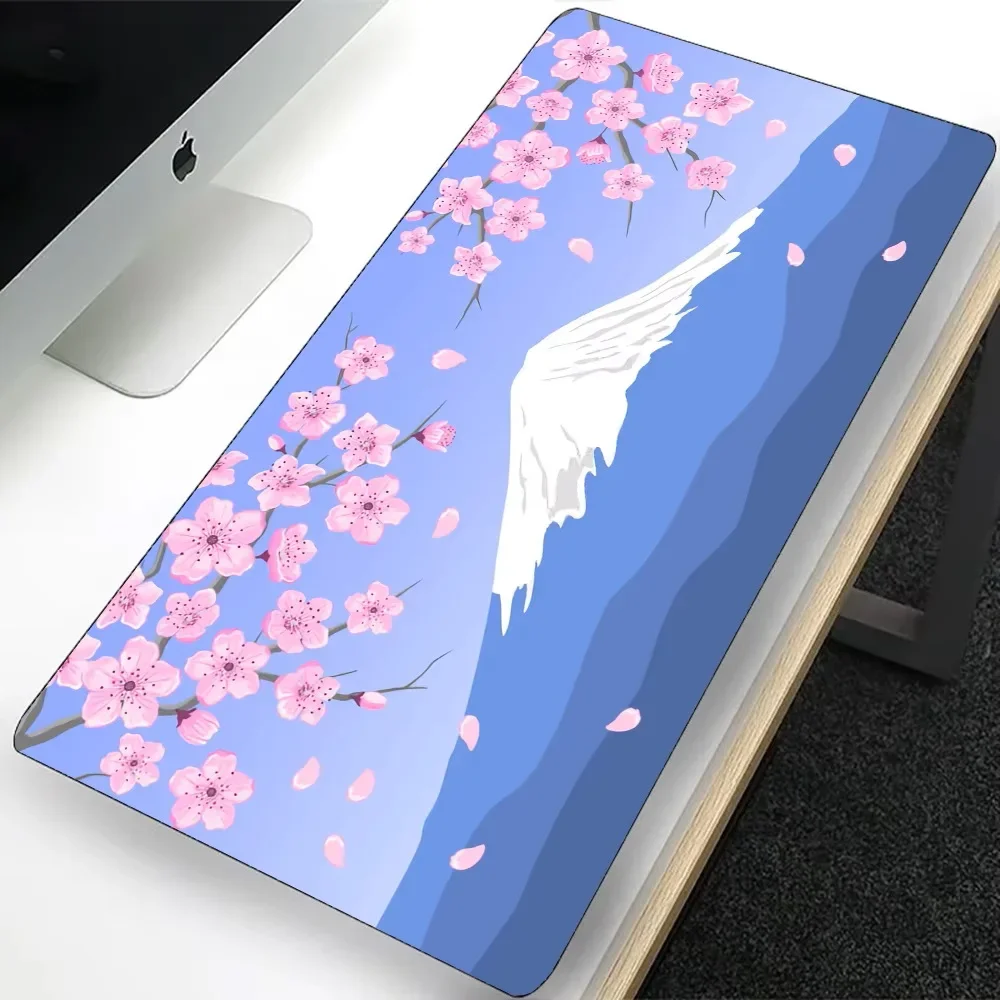 Japan pink cherry blossom style gaming mouse pad with non-slip rubber base and stitched edge keyboard mat  for office use XXL