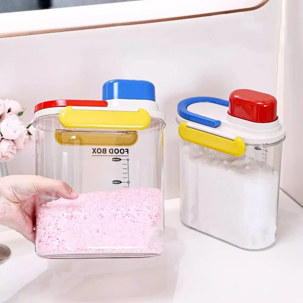 

Plastic Cereal Storage Box Transparent Compact Rice Storage Bucket Sealed with Handle Food Storage Containers Flour