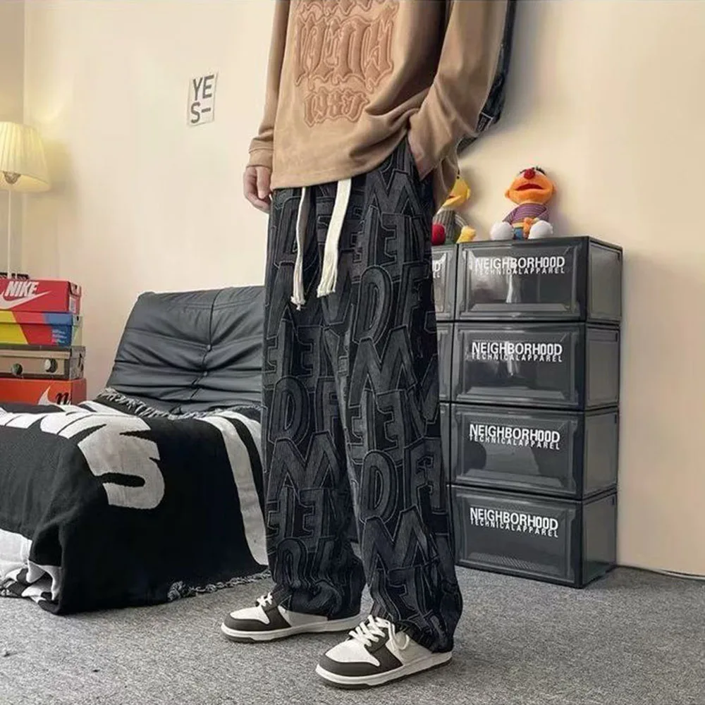 Japanese Harajuku Falling Corduroy Pants Mens Trendy Straight Casual Pants 2024 Summer New Versatile High Street Wide-Leg Pants