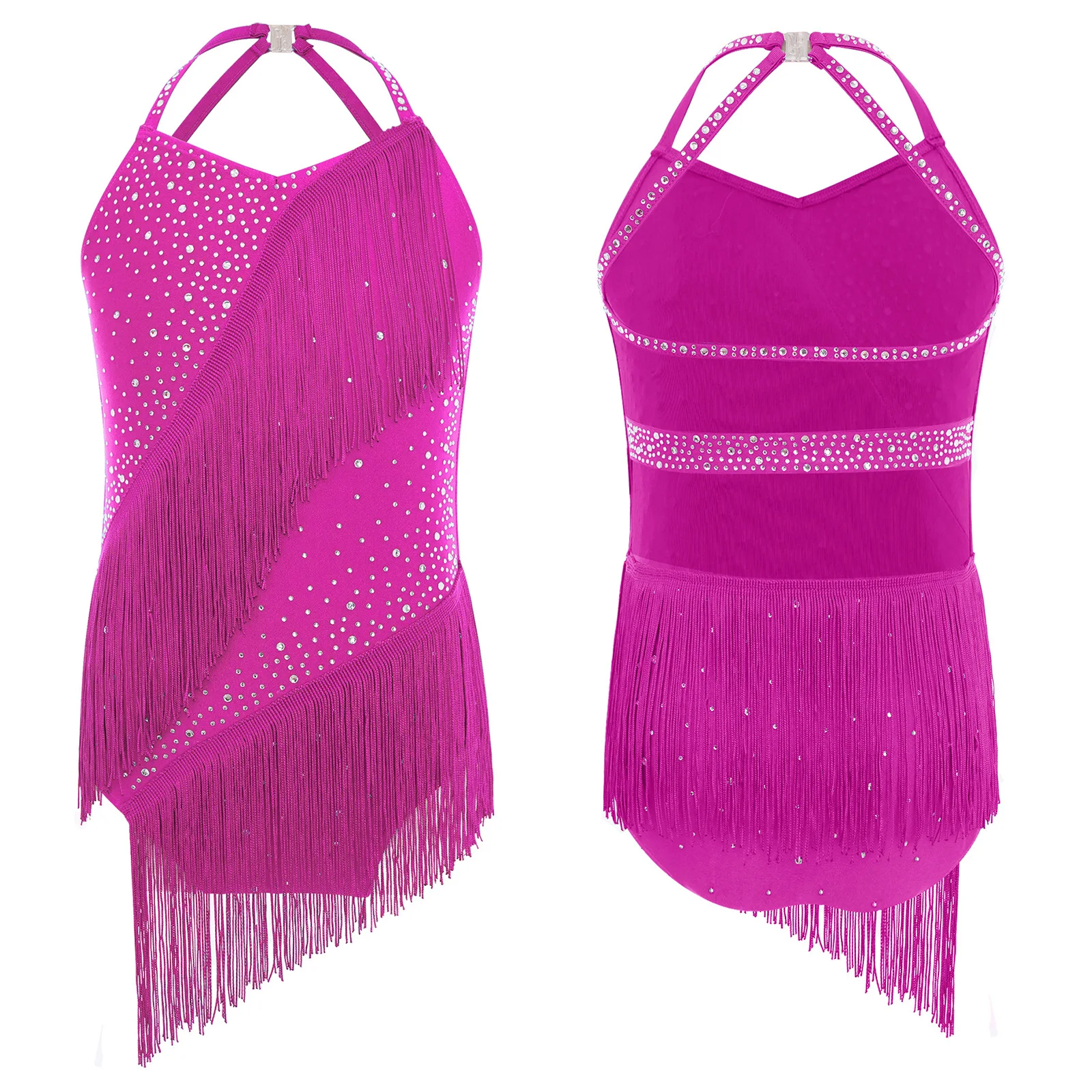 십대 소녀 라틴 댄스 볼룸 탱고 차차 삼바 룸바 바디수트 반짝이는 라인스톤 태슬 레오타드 피겨 스케이팅 체조용