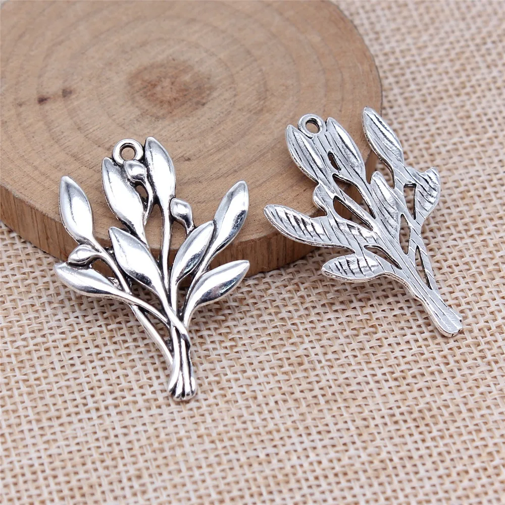 10pcs 30x40mm(1.18x1.57inch) Antique Silver Color Olive Branch Charms Pendants DIY Jewelry Making Accessories