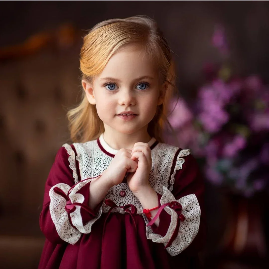 0-12Y Baby Girl Autumn Winter Lace Wine Red Burgundy Long Dress for Birthday