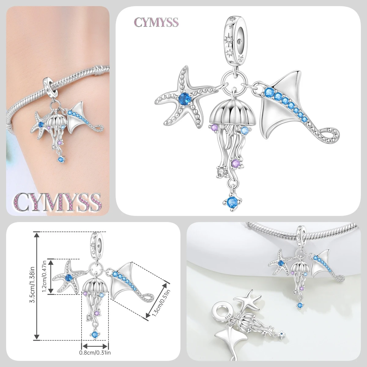Blauer Charm, 925er Sterlingsilber, Ozeanperlen, Betta-Fisch-Anhänger, Geburtstagsfeier, Geschenk für Frauen, Armband, Halskette, DIY-Perlen, Schmuck – Detail 26