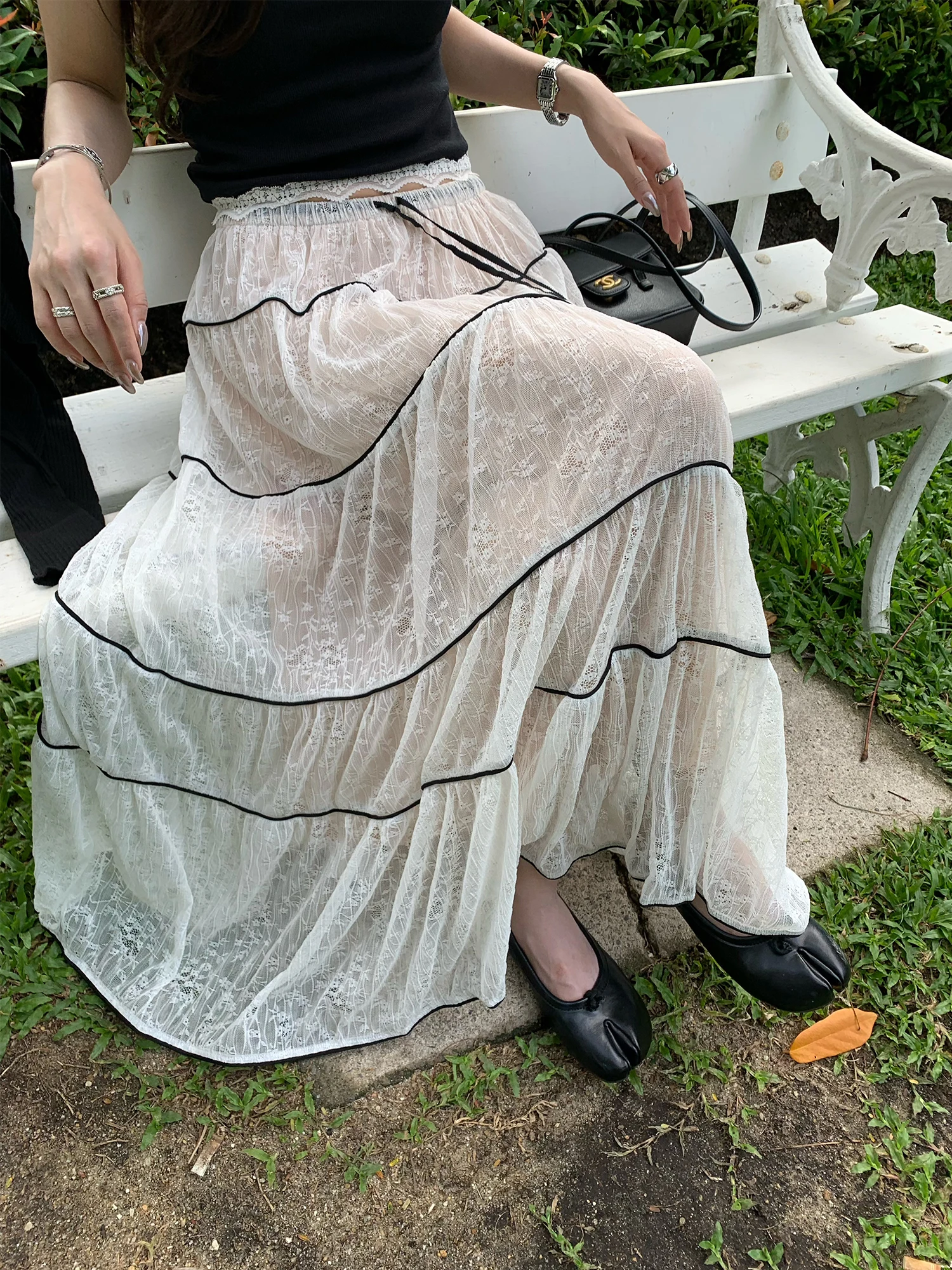 Superniniyy Caramel Milk Cover Cool Heavy Embroidery Lace Skirt Long Half-length Summer 2026 Korean Style High Waist Umbrella...