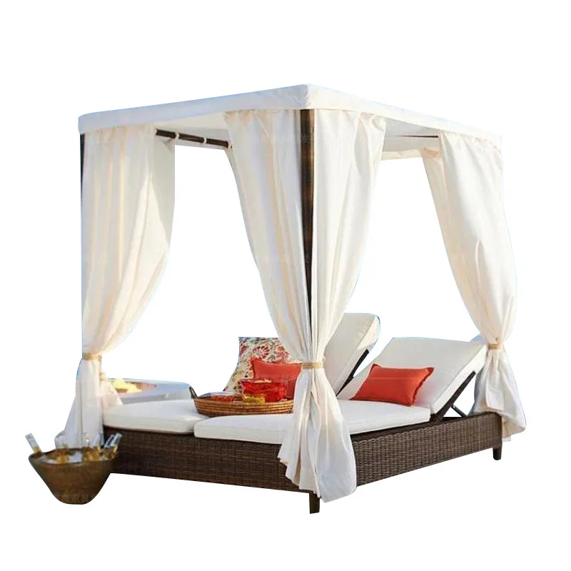 

kv-Outdoor Garden PE Rattan Canopy Daybed Pool Sunbed & Daybed Furniture Set for Pergola Gazebo & Canopy Design&