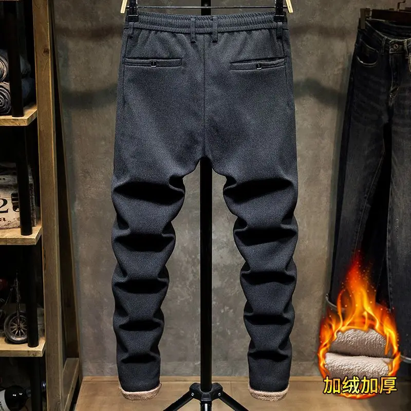 Corridores esportivos de pelúcia masculina, comprimento total, calça elástica na cintura, cordão espesso, casual, moda coreana, outono e inverno