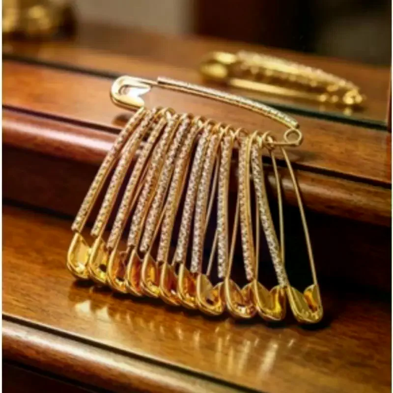 12Pcs Sparkly Safety Pin Brooch, Gold Silver Rhinestone Tassel Clothing Pins for Party