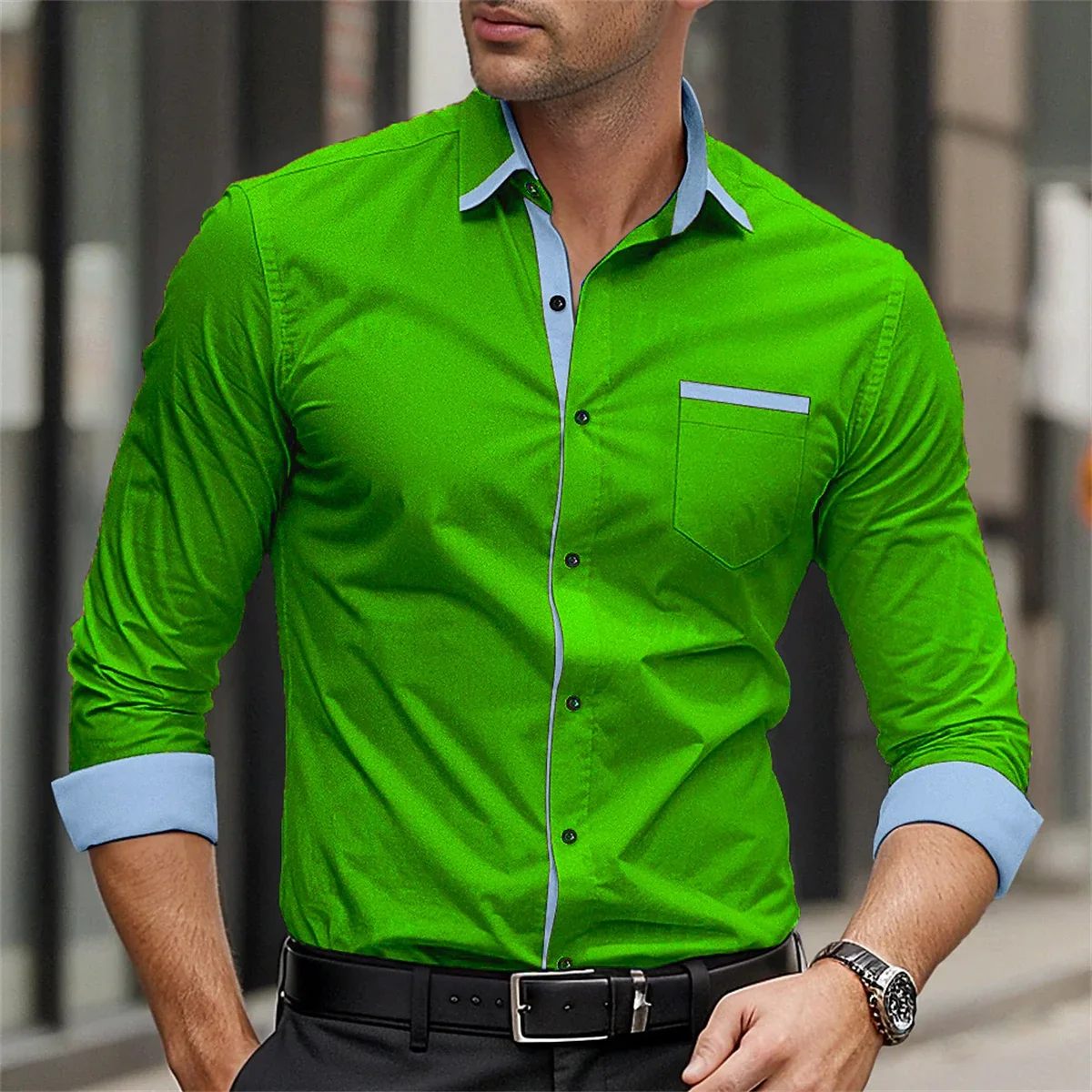 

Men's Tinted Decoration 3D Printed Fashionable Casual Long-sleeved Lapel Button Shirt Men's Slim Fit Simple Business Party Top