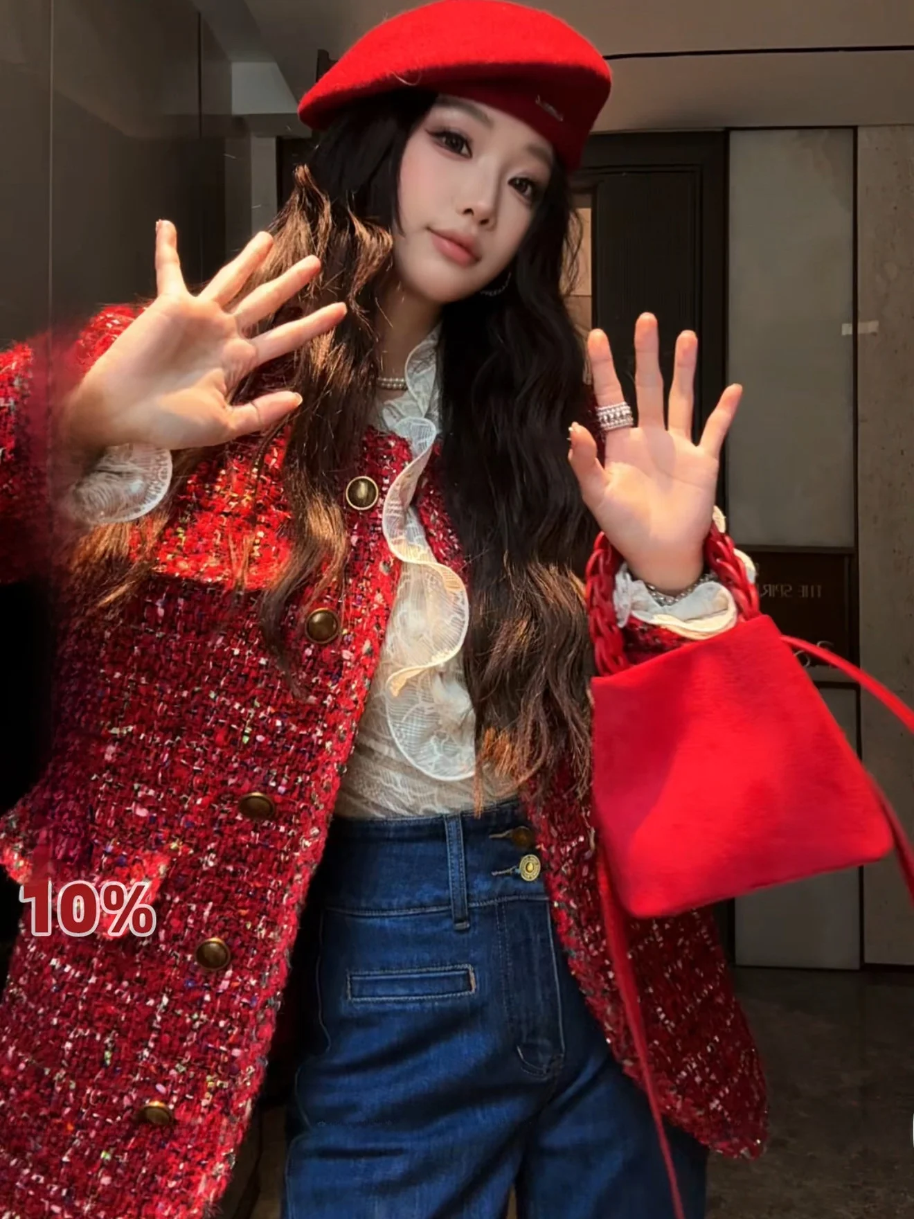 

New Year Red Fraant Unique Medium-Length Cotton Jaet Anti-Aging Trendy Women's Faion Spring 2026 Tagkita Brand