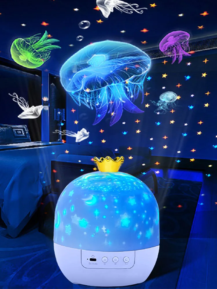 Couronne étoile Projection de lumière étoile rotative chambre plafond atmosphère lampe de nuit étoiles cadeau d'anniversaire pour enfants avec feuille de Films