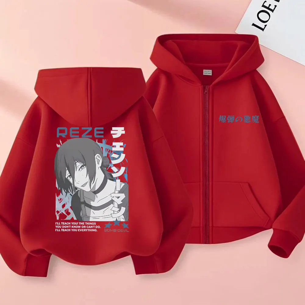 Anime Chainsaw Man Reze Double Sided Print Zipper Hoodie Men Women