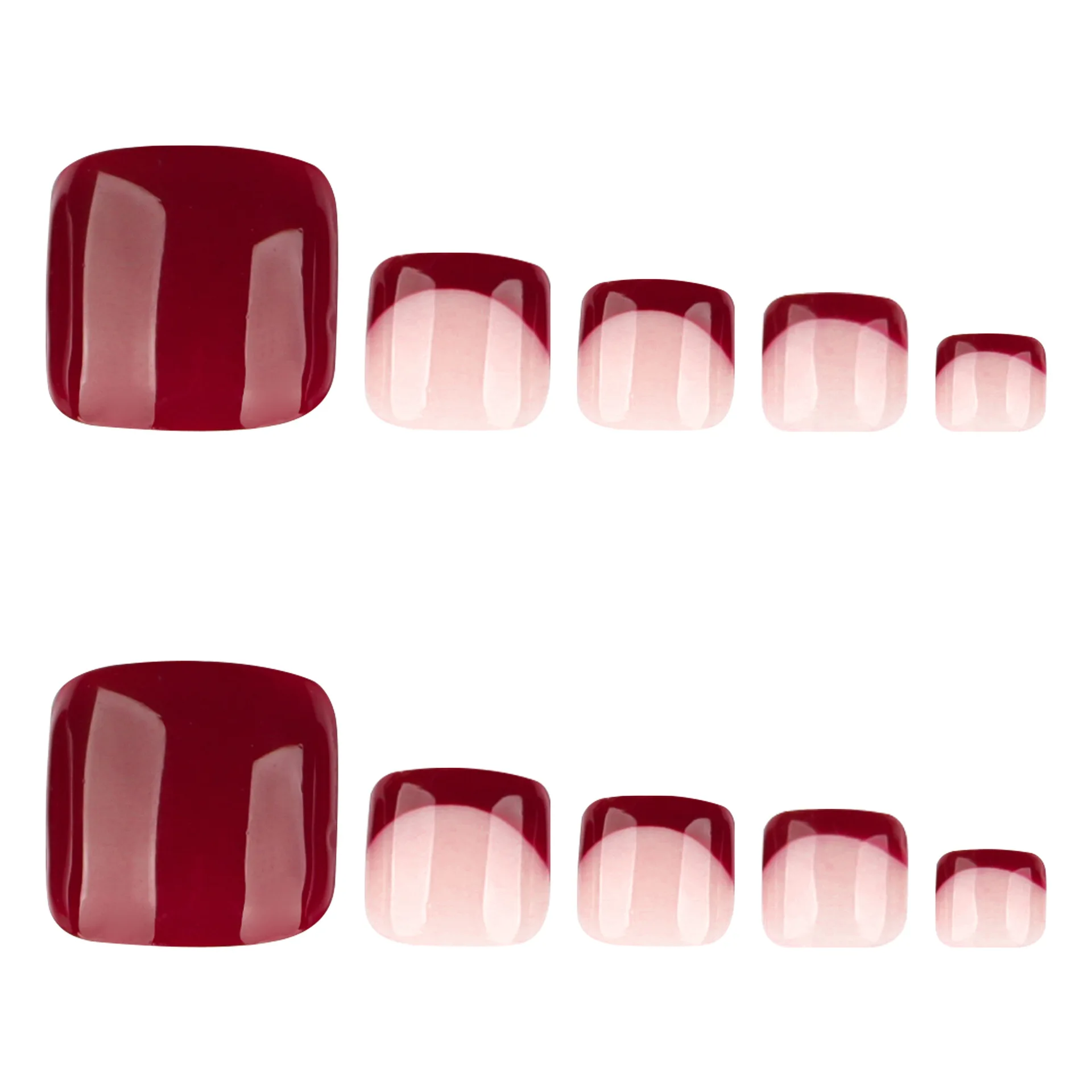 24pcs Red French Fake Toenails European Square Head Press on Toenails Full Cover Wearable INS Simple Summer False Toe Nails
