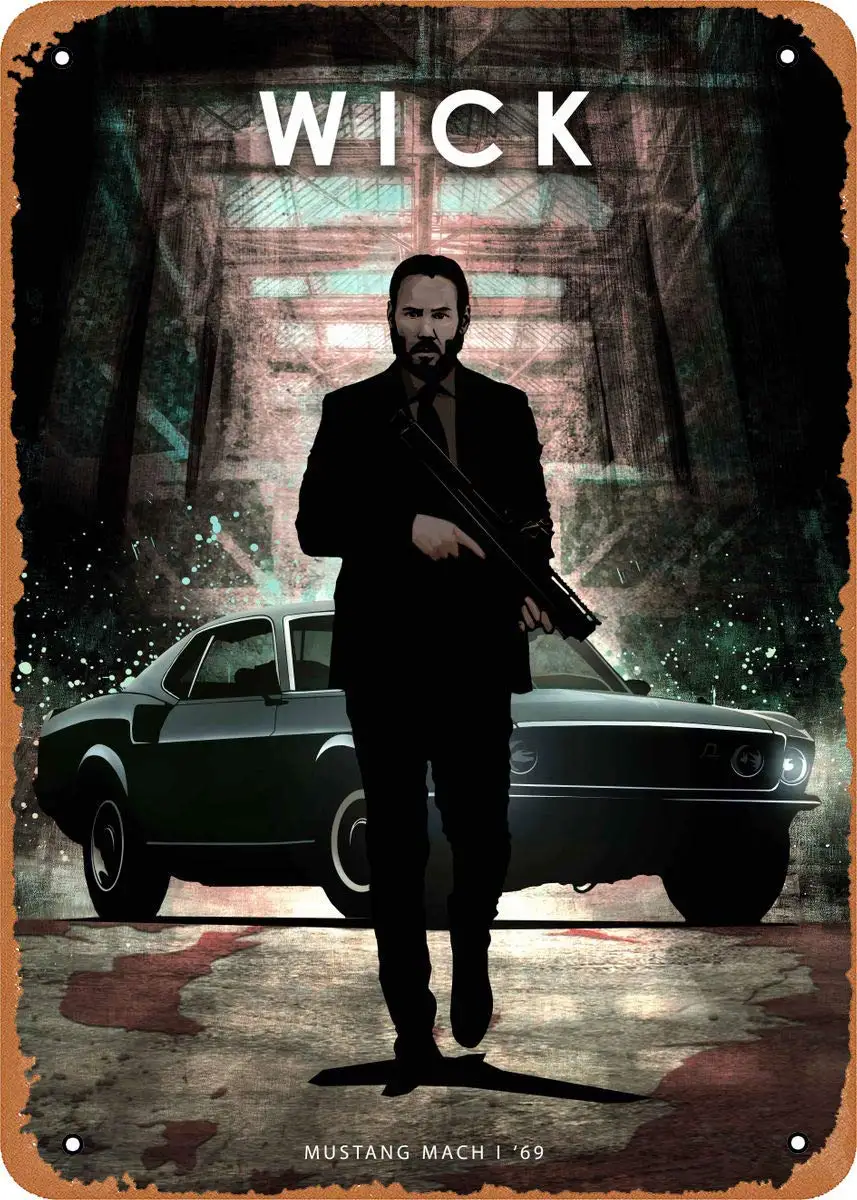 GCOCL Vintage Look Metal Sign - Car Legends John Wick - 8 x 12 Tin Sign for Cafe Bar Pub Kitchen