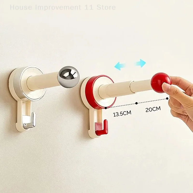 1Pc Retractable Clothes Drying Rack Punch-free Suction Cup Round Ball Hook Multifunctional Traceless Clothes And Hat Racks