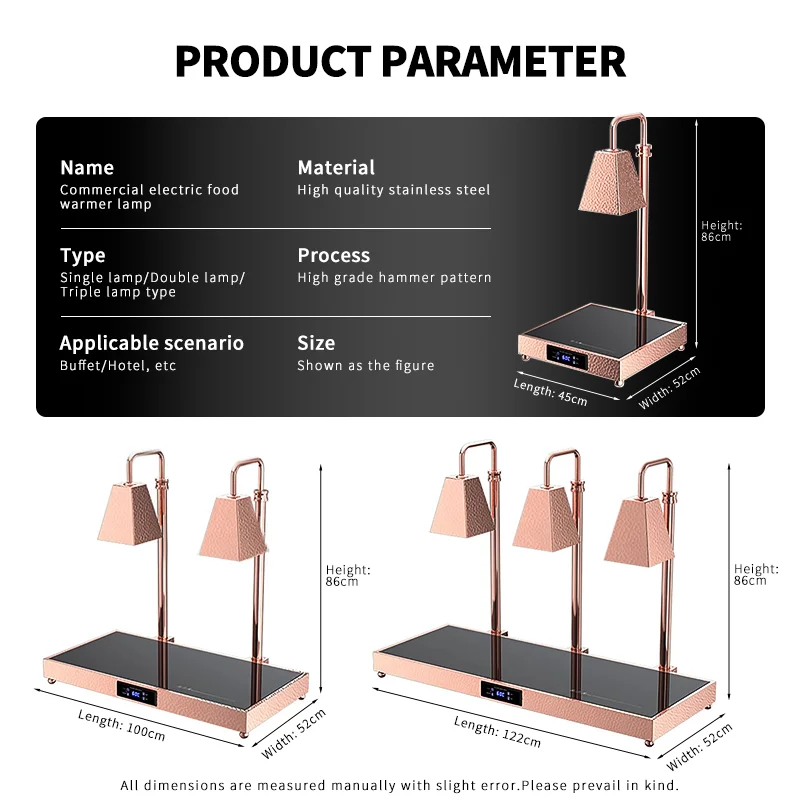 High-end Rose Gold Stainless Steel Buffet Server Lamp Food Warming Light Lamp Touch Control Electric Heating Plate view 2