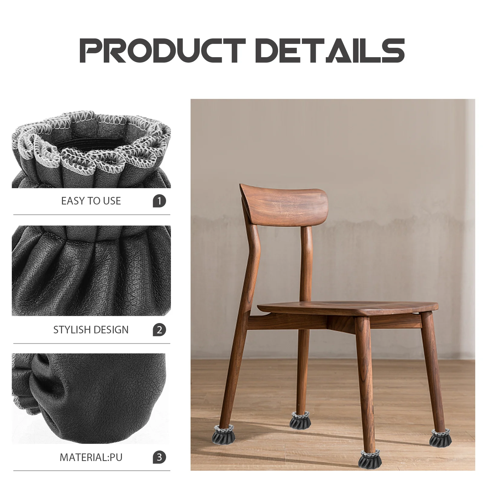 

4Pcs Furniture Leg Protectors for Piano Bench Sturdy PU Chair Table Leg Covers Water and Dirt Resistant