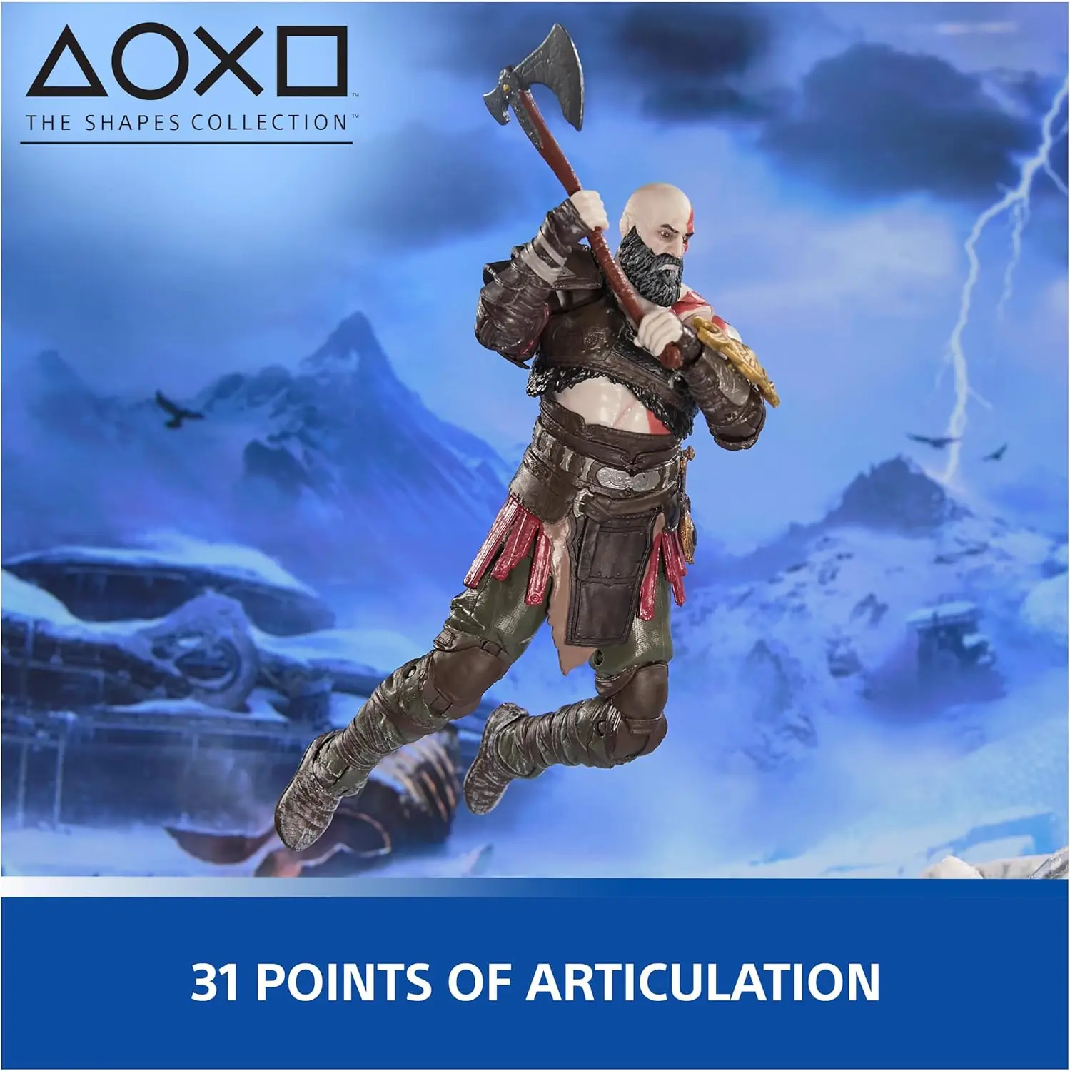 PlayStation God of War Ragnarök, 6” Kratos Action Figure with 5 Accessories, The Shapes Collection, for PS5 Fans & Collectors